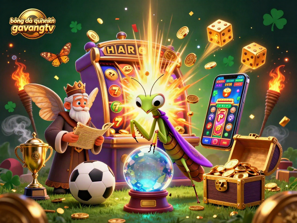 bóng đá trực tuyến gavangtv brings dynamic sports betting elements to life in a vibrant illustration.